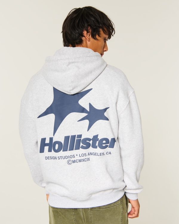 Boxy Logo Graphic Hoodie, Light Heather Gray view 1