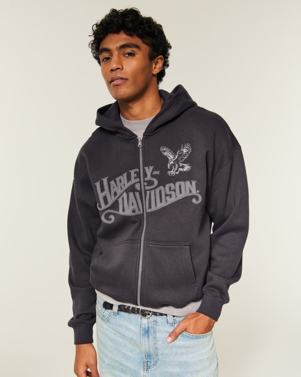 Hollister Feel Good Boxy Zip-Up Harley-Davidson Graphic Hoodie