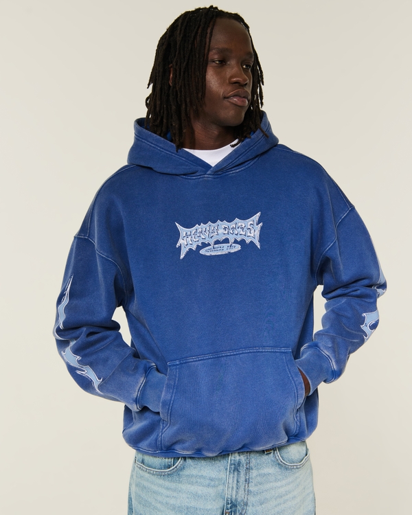 Hollister Feel Good Boxy Washed Heavy Daze Graphic Hoodie