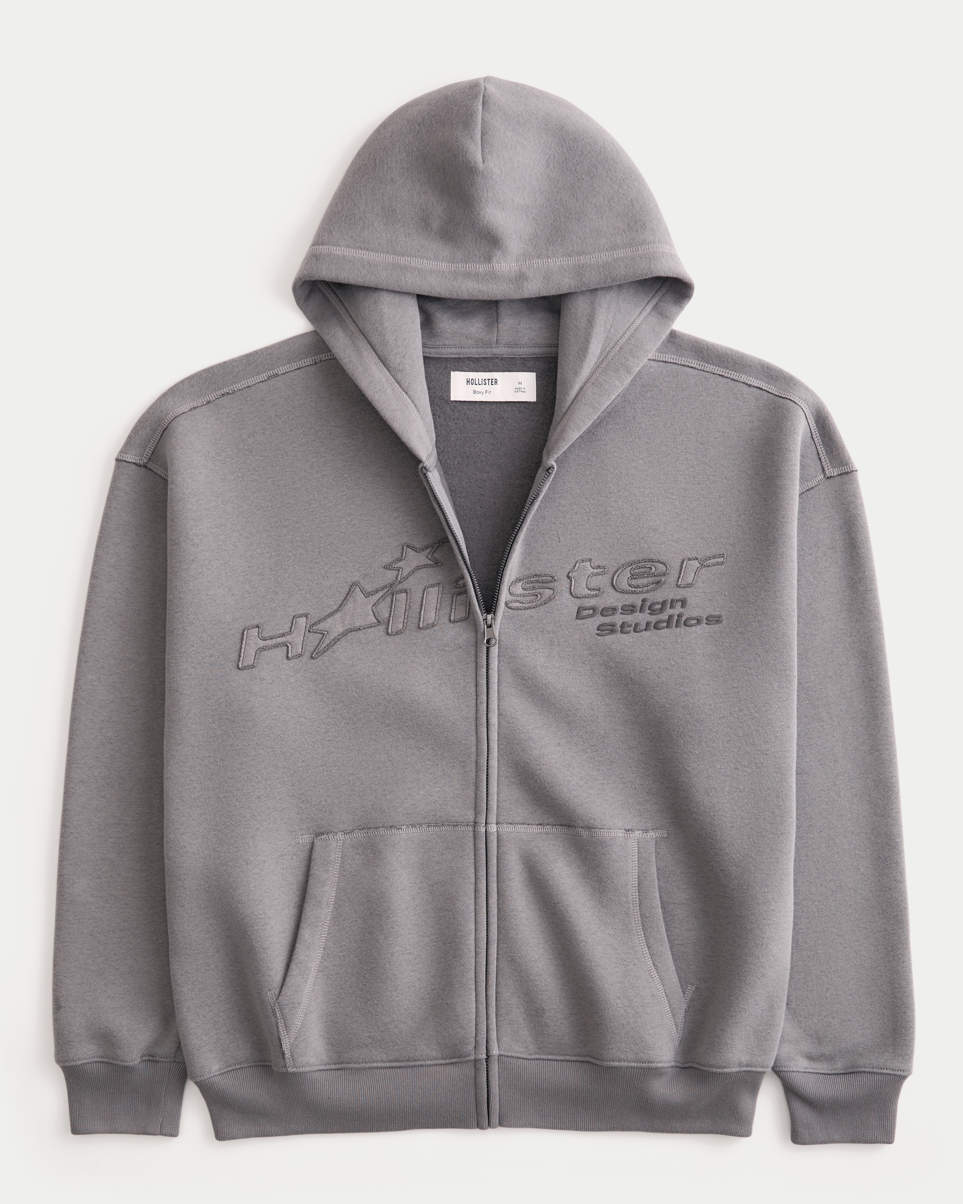 Boxy Zip-Up Logo Graphic Hoodie