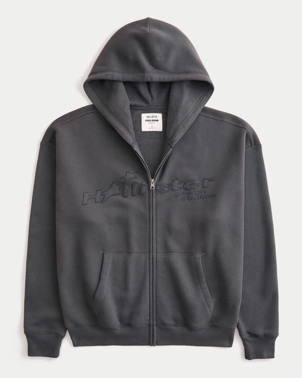 Boxy Zip-Up Logo Graphic Hoodie