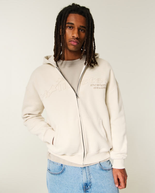 Boxy Zip-Up Logo Graphic Hoodie