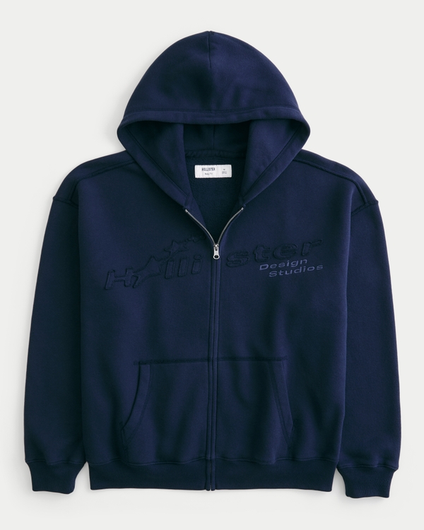 Boxy Zip-Up Logo Graphic Hoodie