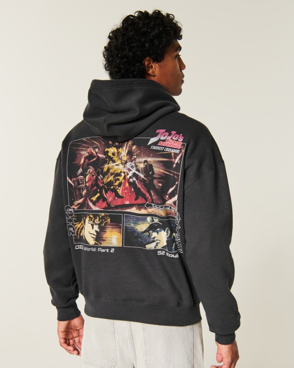Boxy JoJo's Bizarre Adventure Graphic Hoodie, Charcoal view 1