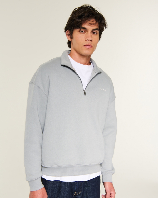 Hollister Feel Good Boxy Quarter-Zip Logo Sweatshirt