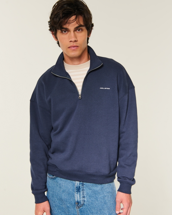 Hollister Feel Good Boxy Quarter-Zip Logo Sweatshirt