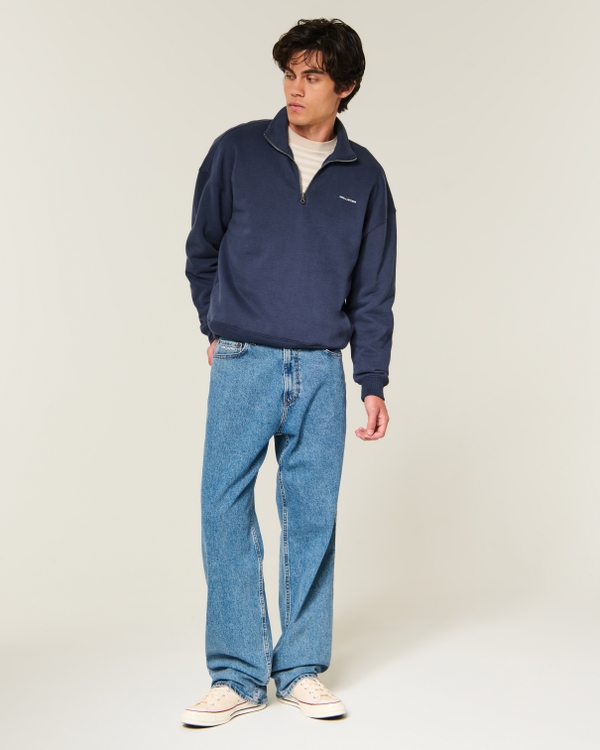 Hollister Feel Good Boxy Quarter-Zip Logo Sweatshirt, Navy view 2