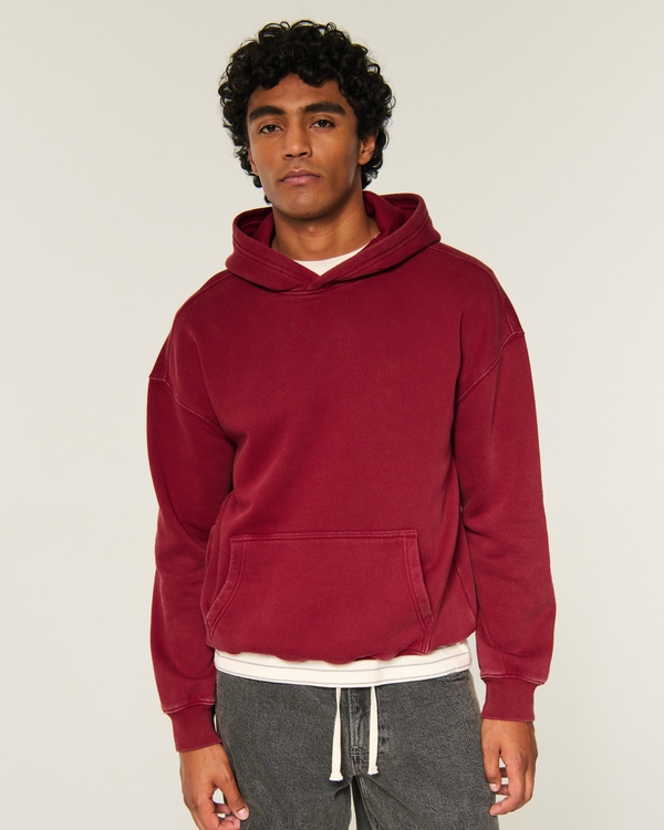 Boxy Washed Hoodie, Deep Red view 1