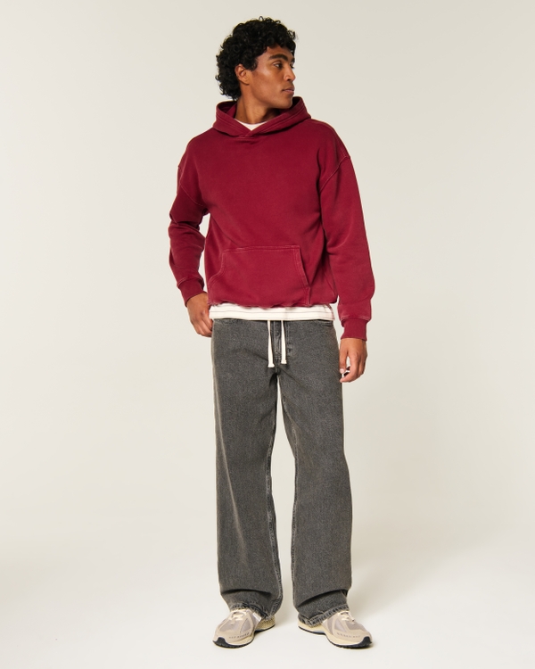 Boxy Washed Hoodie, Deep Red view 2