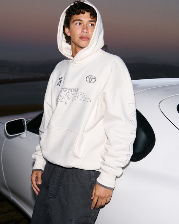 Boxy Toyota Supra Graphic Hoodie, Cream view 1