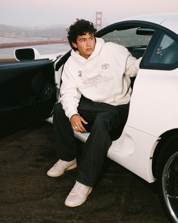 Boxy Toyota Supra Graphic Hoodie, Cream view 2