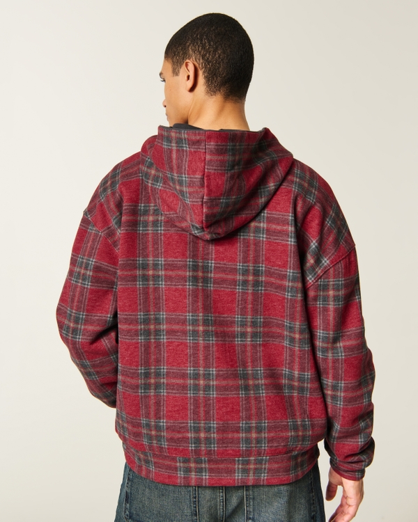 Reversible Zip-Up Hoodie, Charcoal - Red Plaid view 2