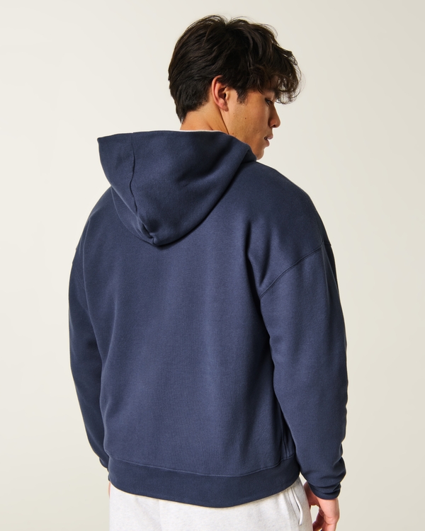 Reversible Zip-Up Hoodie, Light Heather Gray - Navy view 2