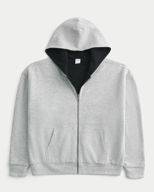 Reversible Zip-Up Hoodie, Heather Gray - Black view 1