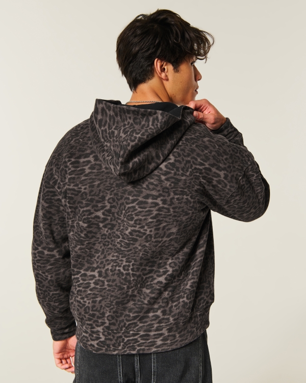 Reversible Zip-Up Hoodie, Brown Print - Black view 2
