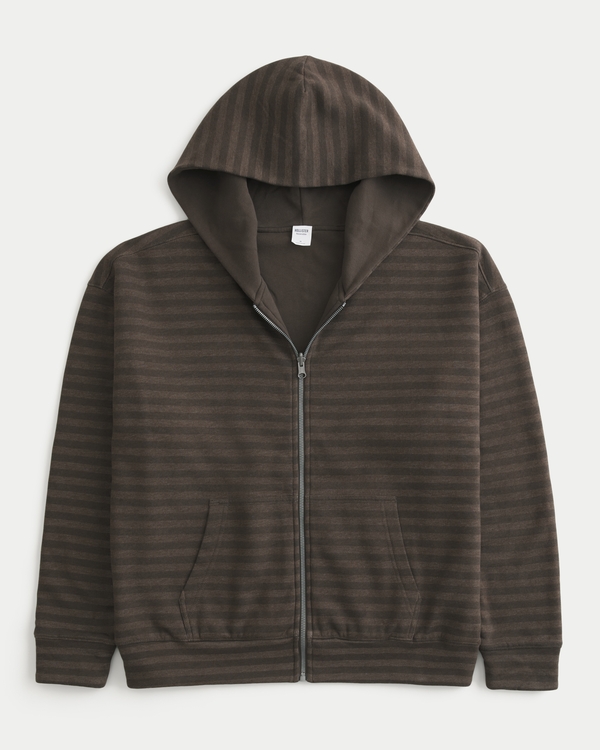 Reversible Zip-Up Hoodie, Dark Brown Stripe - Dark Brown view 1