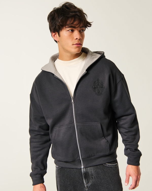 Reversible Zip-Up Hoodie, Black - Gray view 1