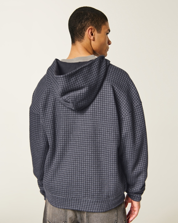 Reversible Zip-Up Hoodie, Black Plaid - Charcoal view 2