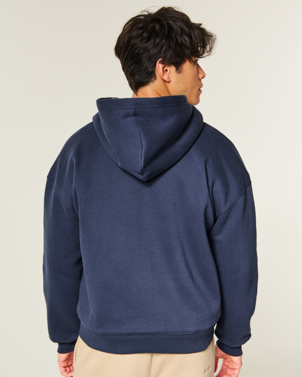 Boxy Faux Fur-Lined Zip-Up Hoodie, Navy view 2