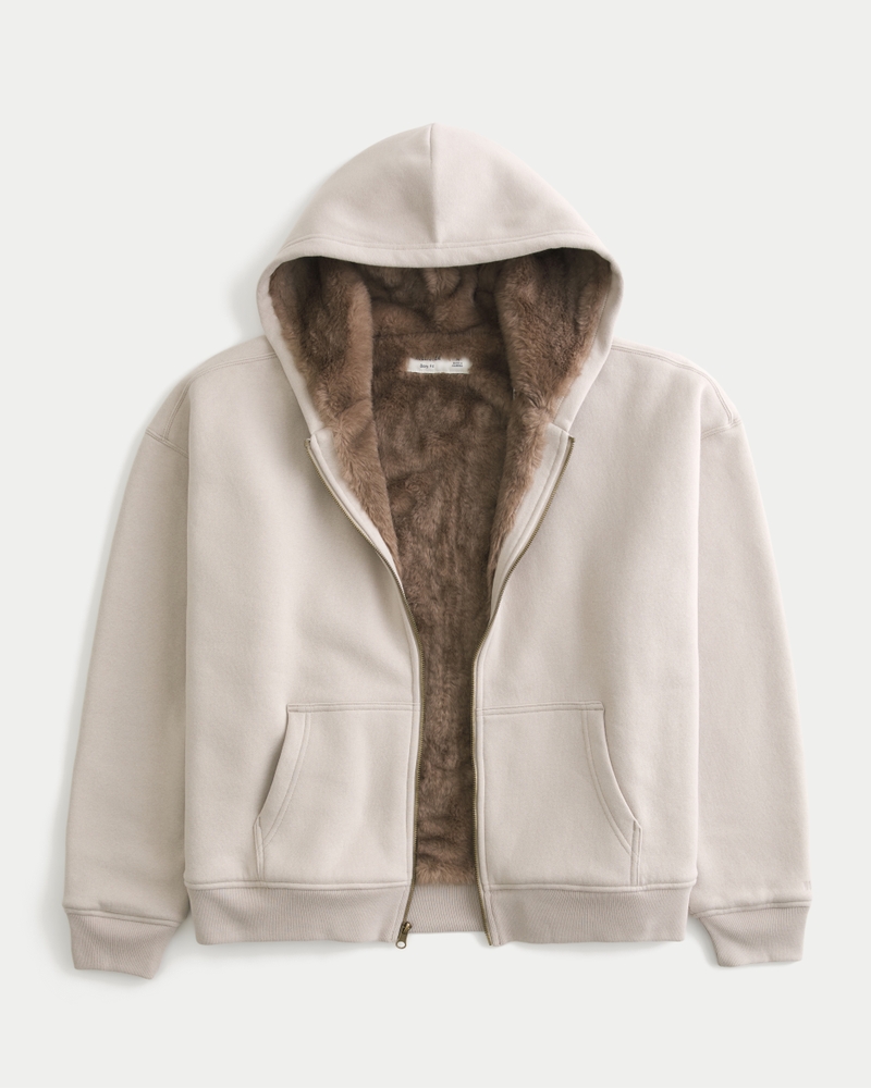 Men's Boxy Faux Fur-Lined Zip-Up Hoodie | Men's Tops | HollisterCo.com