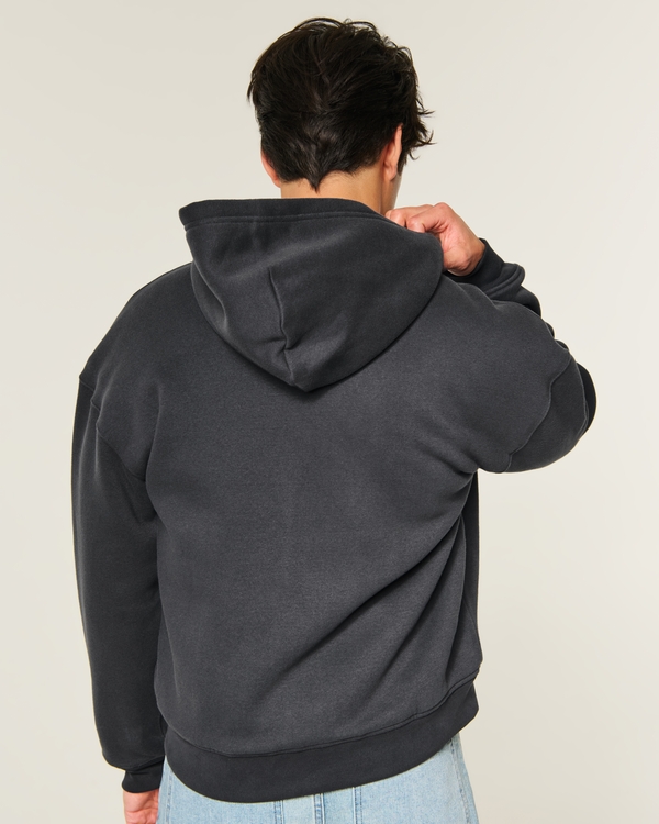 Boxy Faux Fur-Lined Zip-Up Hoodie, Charcoal view 2