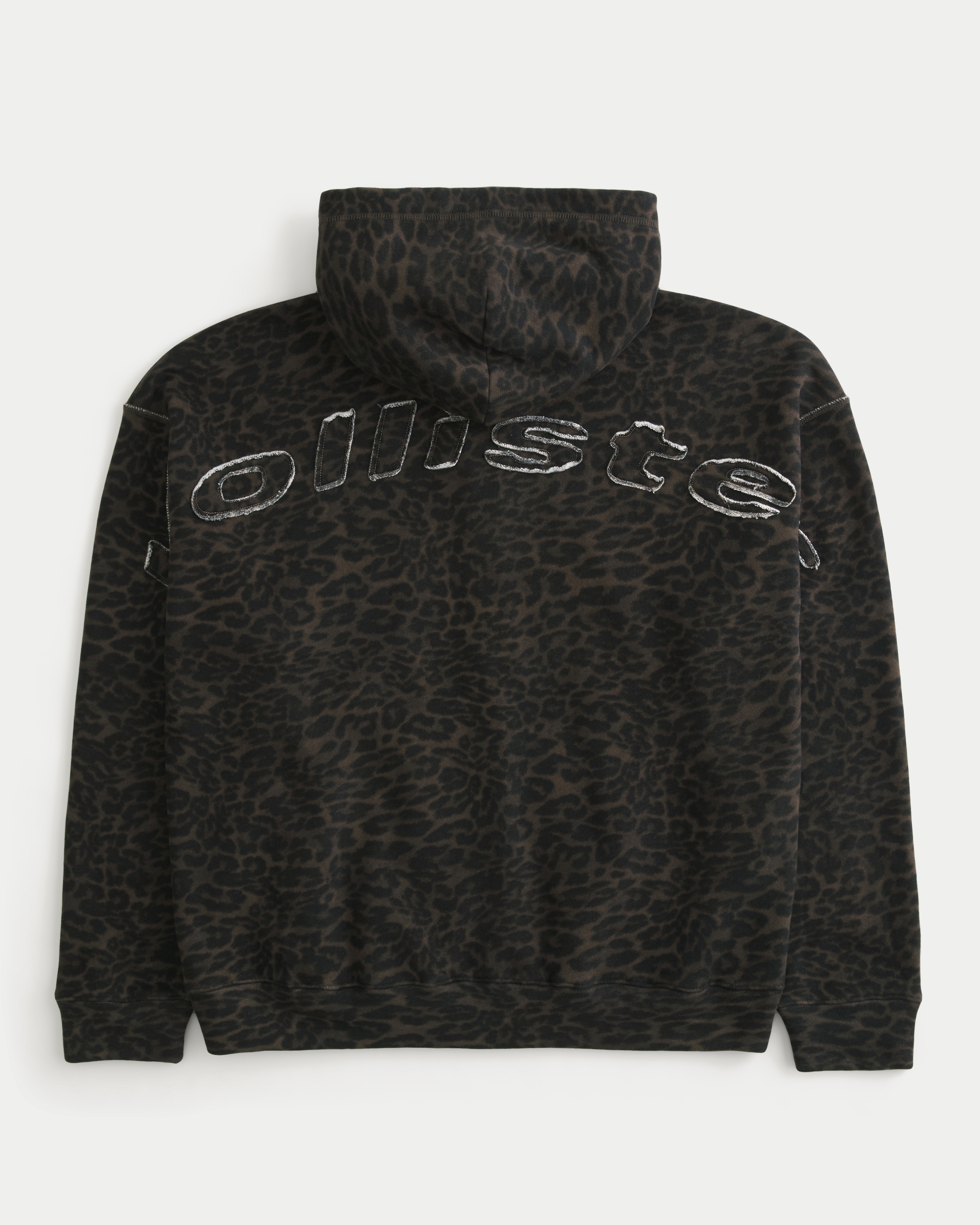 Boxy Leopard Print Zip-Up Logo Graphic Hoodie