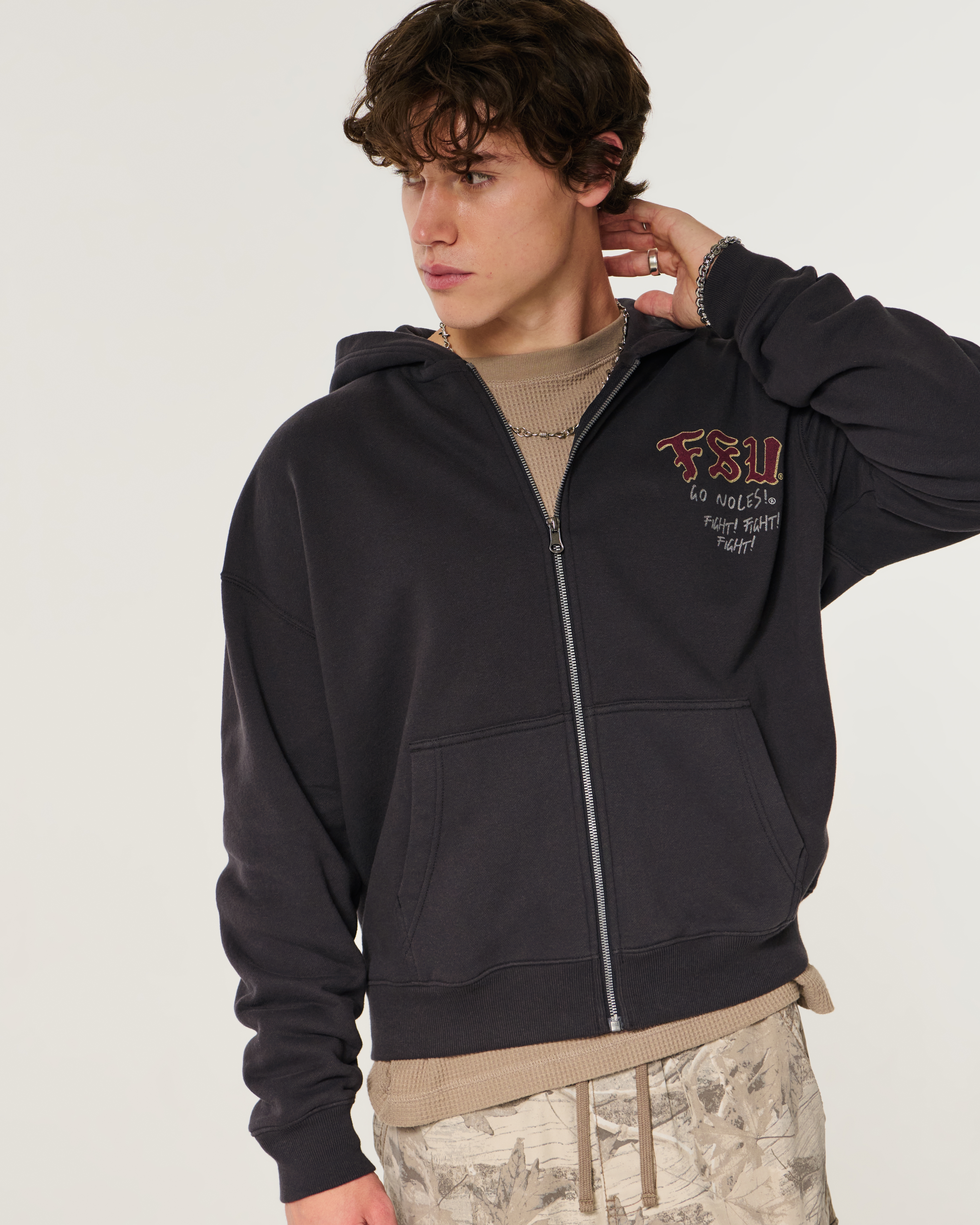 Boxy Zip-Up Florida State University Seminoles Graphic Hoodie