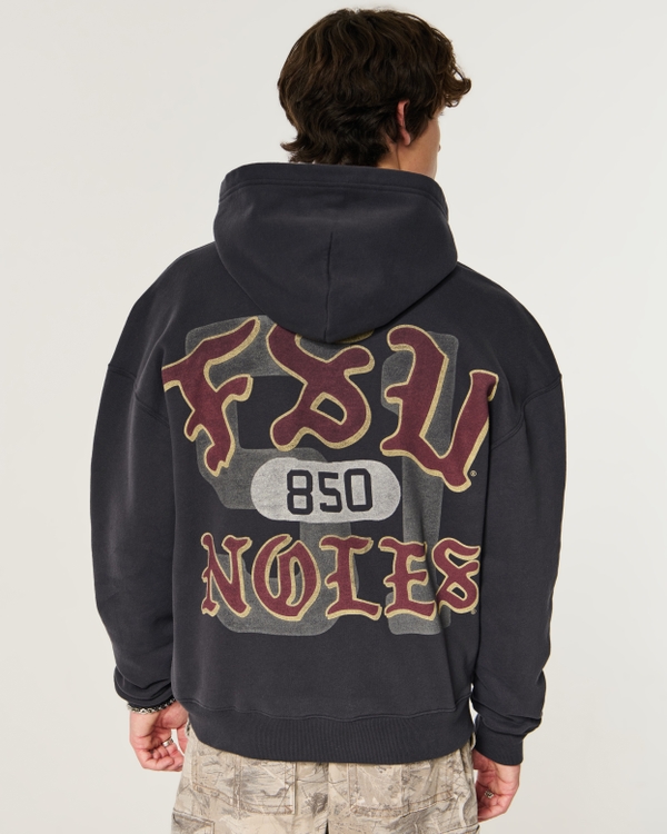 Boxy Zip-Up Florida State University Seminoles Graphic Hoodie, Faded Black view 2