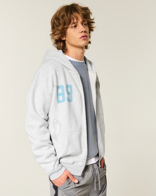 Boxy Zip-Up University of North Carolina at Chapel Hill Tar Heels Graphic Hoodie, Light Heather Gray view 1