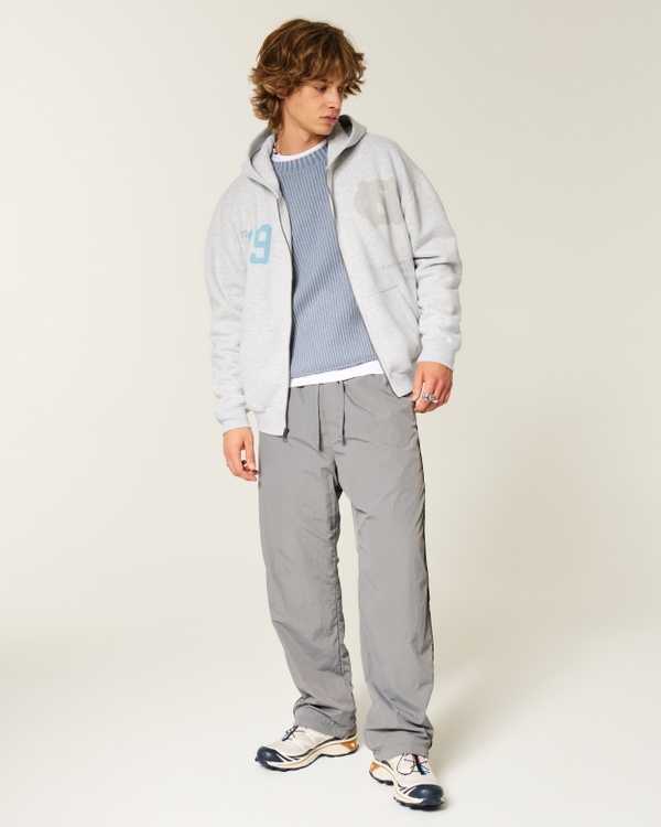 Boxy Zip-Up University of North Carolina at Chapel Hill Tar Heels Graphic Hoodie, Light Heather Gray view 2