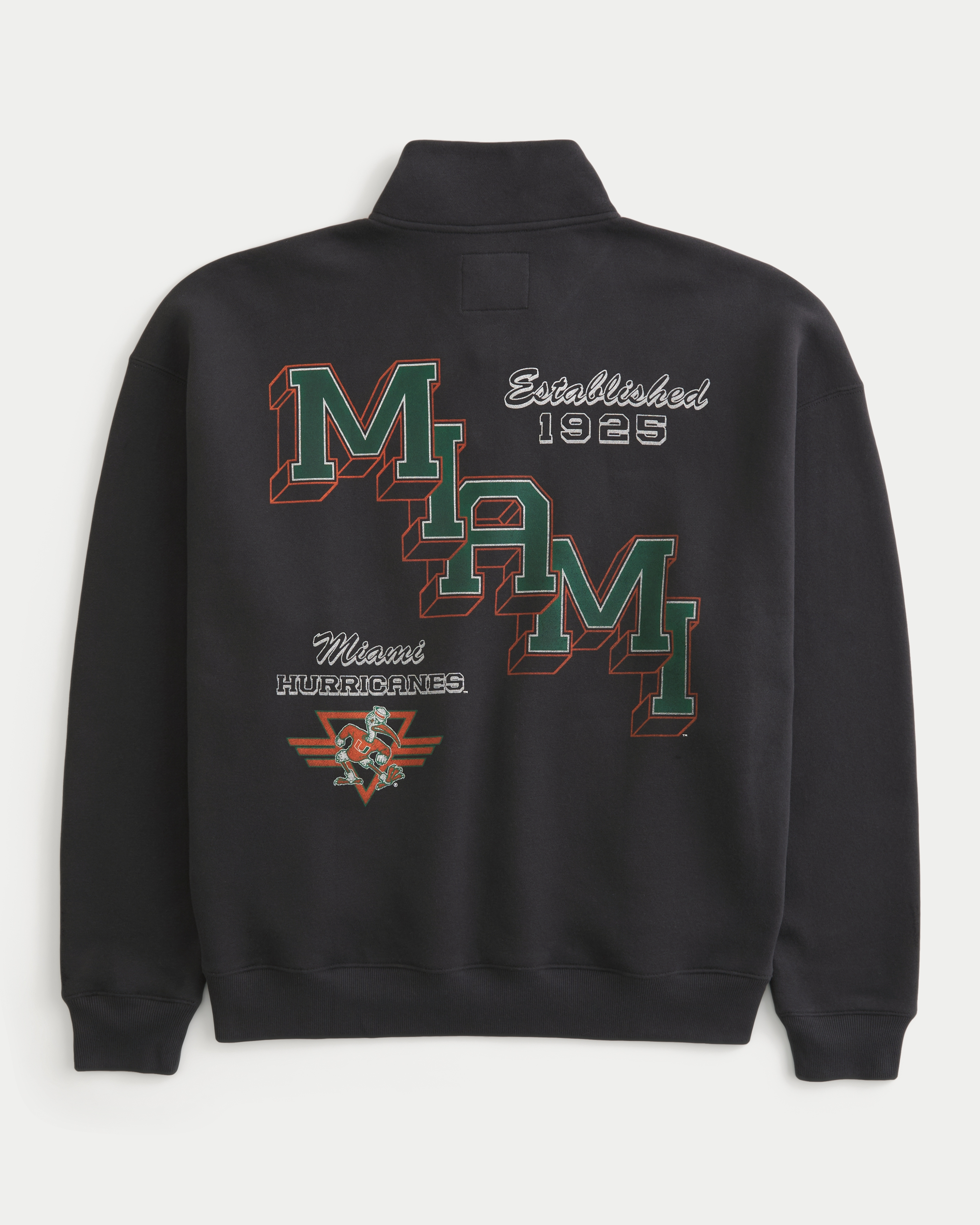 Boxy University of Miami Hurricanes Graphic Quarter-Zip Sweatshirt