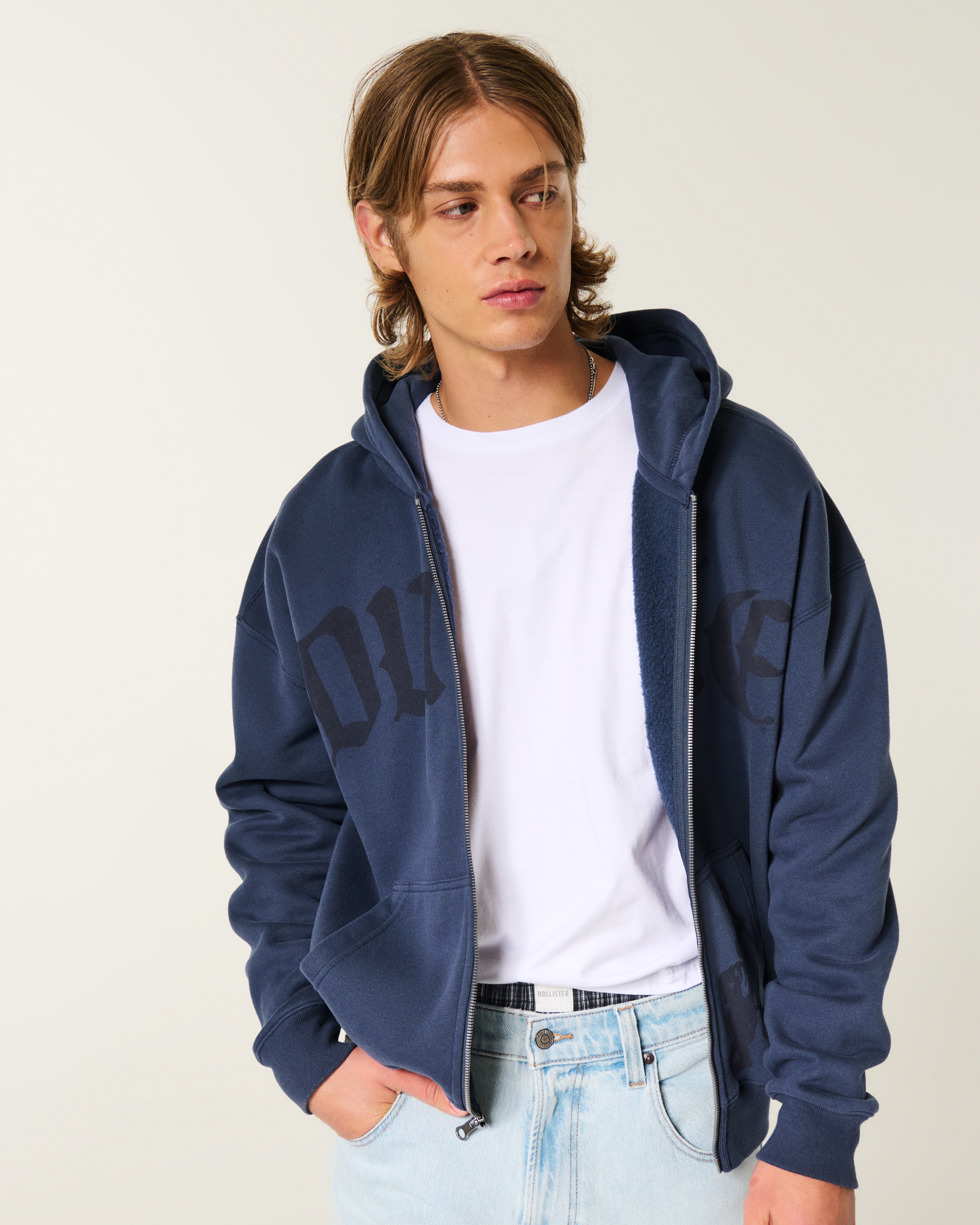 Boxy Zip-Up Duke University Blue Devils Graphic Hoodie