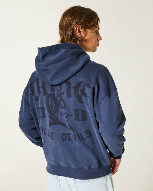 Men's Boxy Zip-Up Duke University Blue Devils Graphic Hoodie