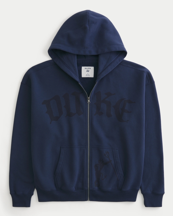 Men's Boxy Zip-Up Duke University Blue Devils Graphic Hoodie