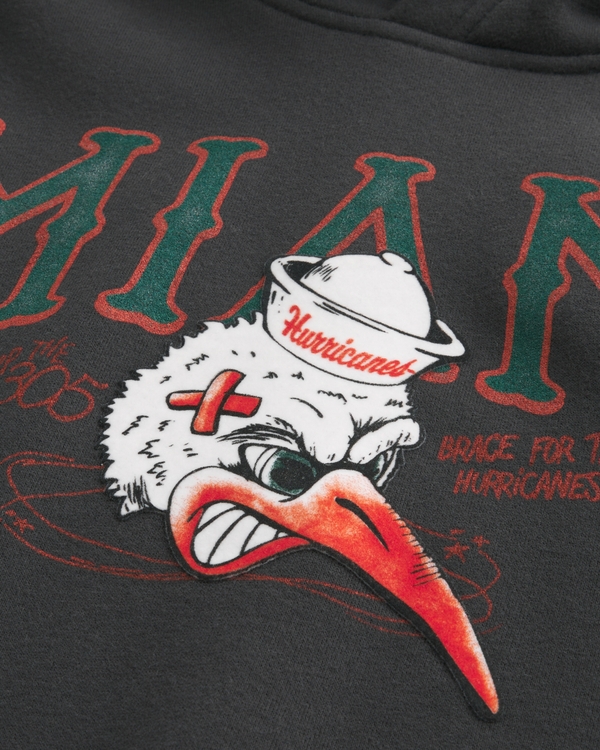 Boxy University of Miami Hurricanes Graphic Hoodie, Faded Black view 2