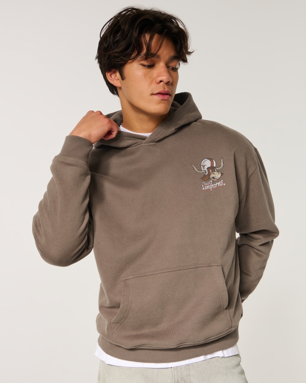 Boxy University of Texas at Austin Longhorns Graphic Hoodie, Brown view 1