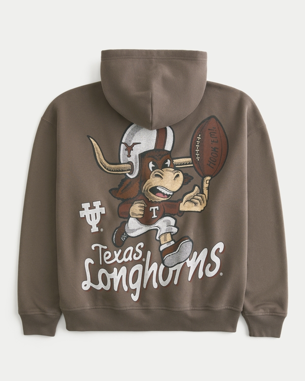 Boxy University of Texas at Austin Longhorns Graphic Hoodie, Brown view 1