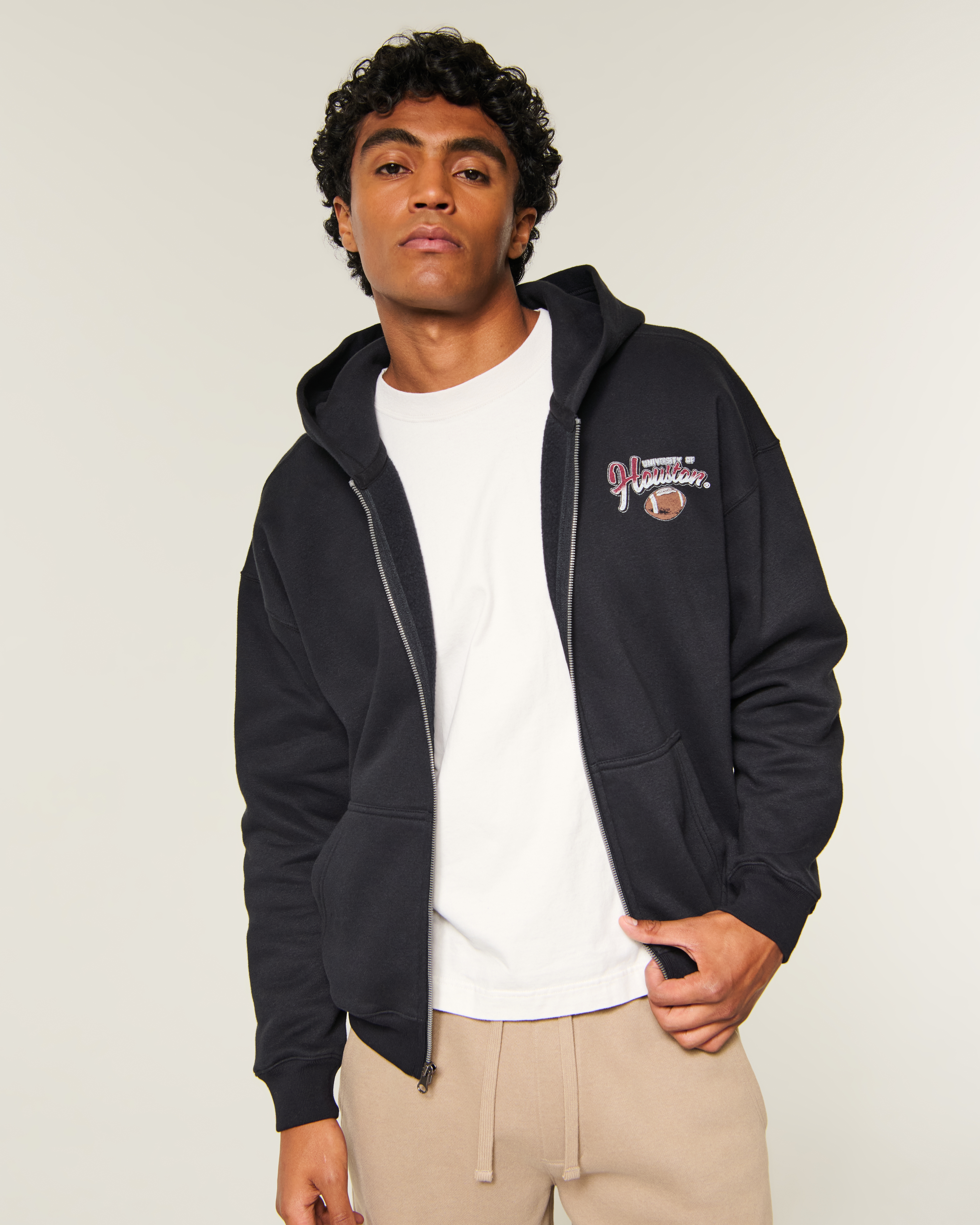 Boxy Zip-Up University of Houston Cougars Graphic Hoodie