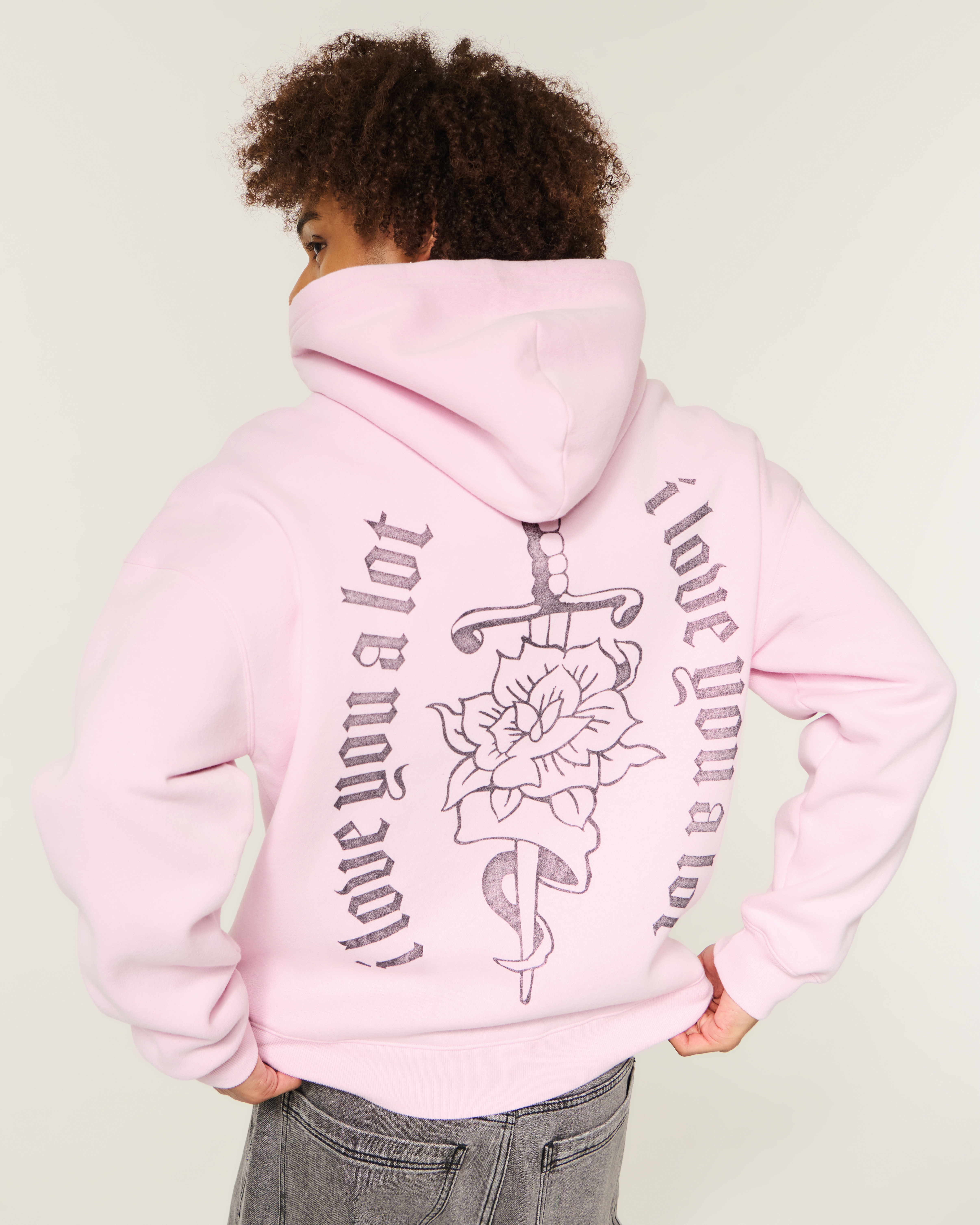 Boxy Zip-Up Love Graphic Hoodie