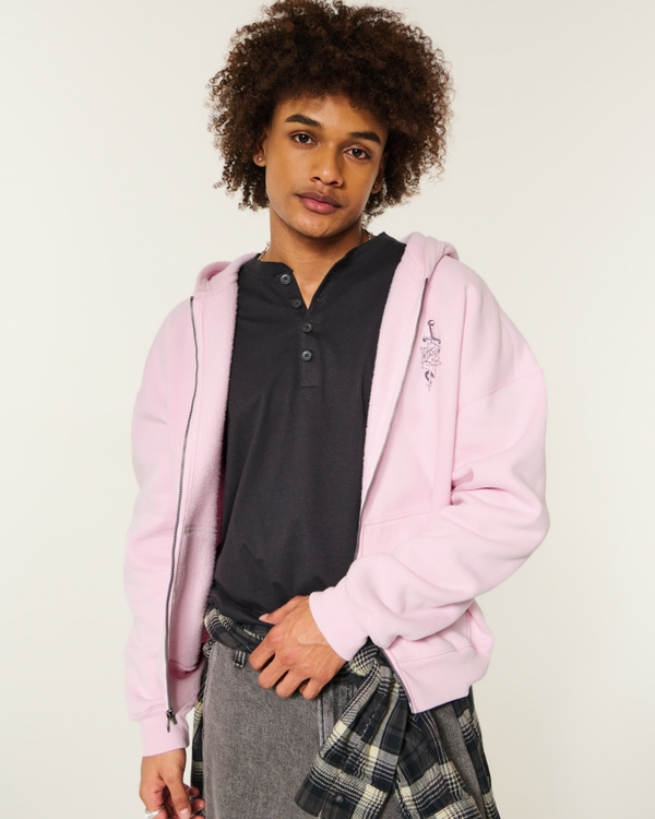 loca♡ Men's Boxy Zip-Up Love Graphic Hoodie | Men's New Arrivals