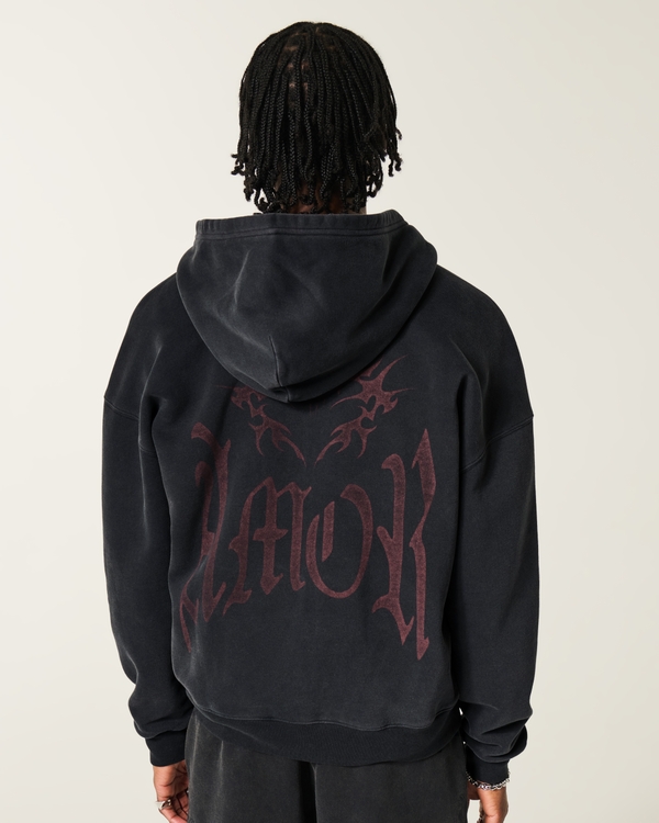 Hollister Feel Good Boxy Zip-Up Amor Graphic Hoodie, Black view 2