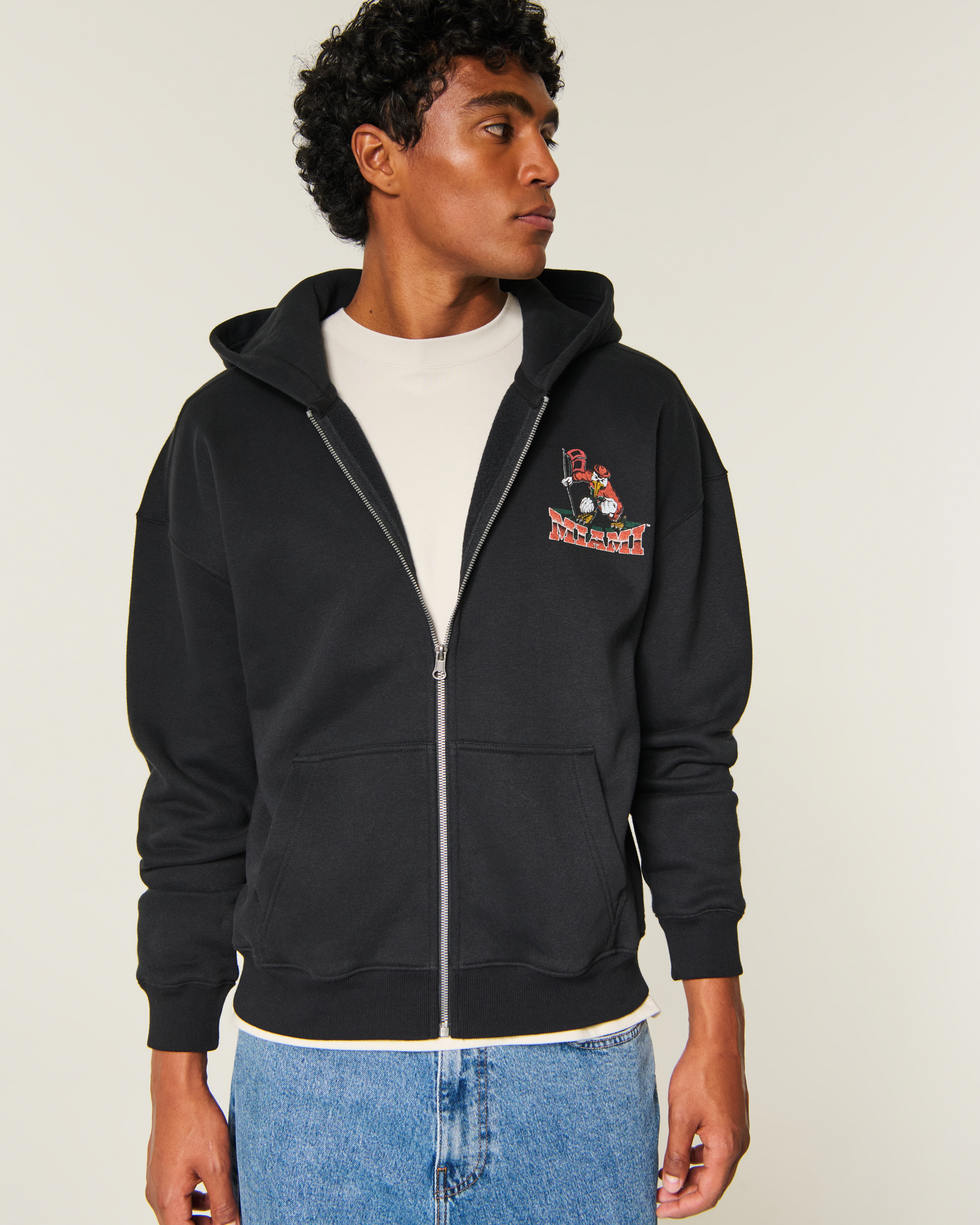 Boxy Zip-Up University of Miami Hurricanes Graphic Hoodie