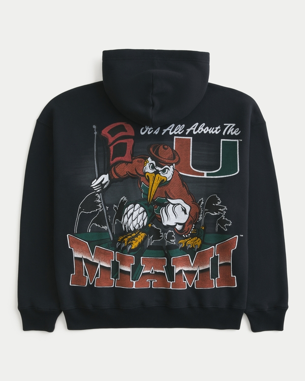Boxy Zip-Up University of Miami Hurricanes Graphic Hoodie, Charcoal view 1