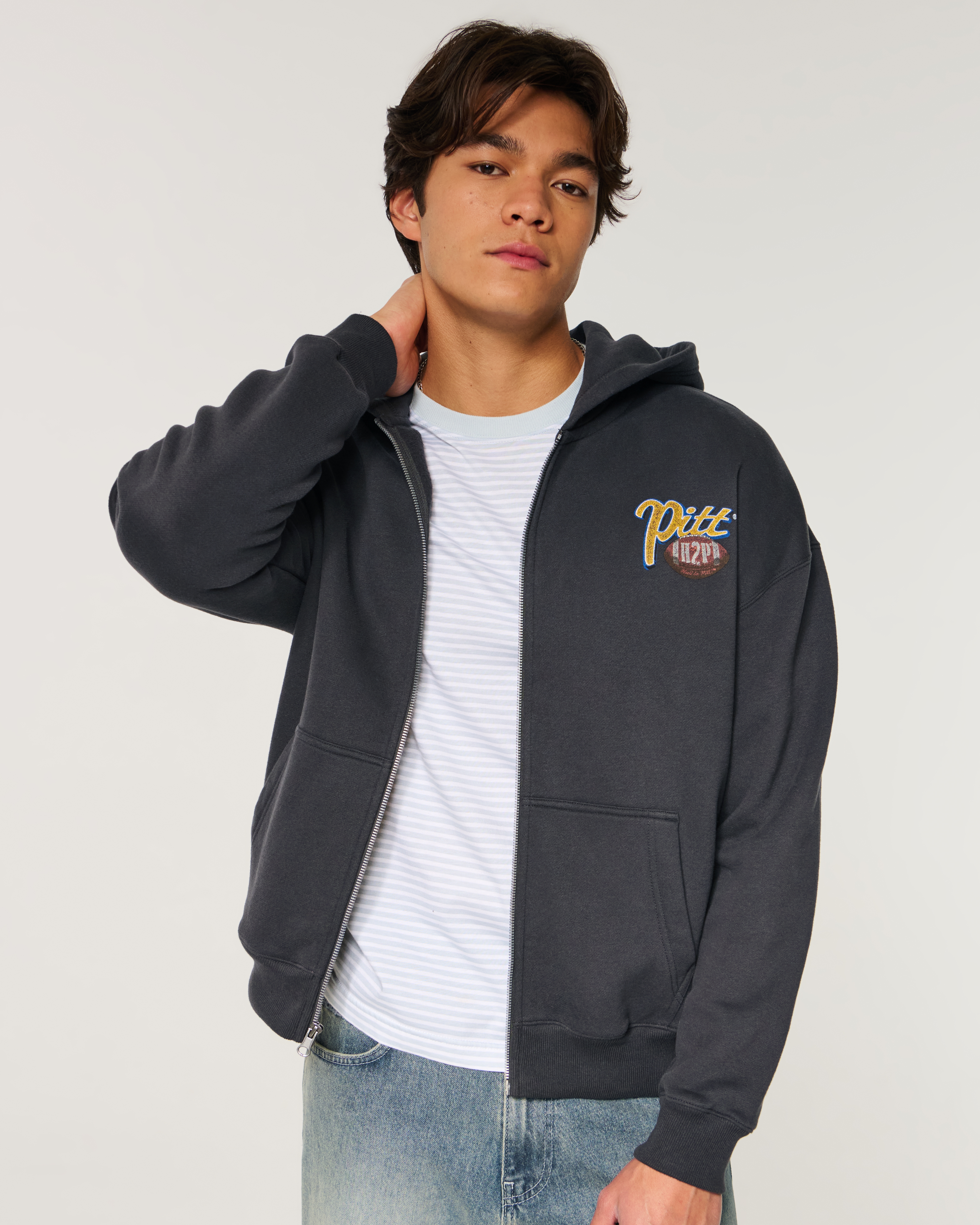 Boxy Zip-Up University of Pittsburgh Panthers Graphic Hoodie