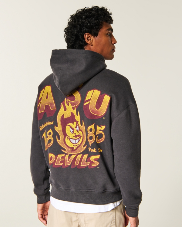 Boxy Arizona State University Sun Devils Graphic Hoodie, Charcoal view 2