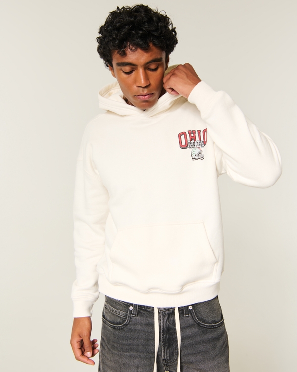 Boxy The Ohio State University Buckeyes Graphic Hoodie, Cream view 2