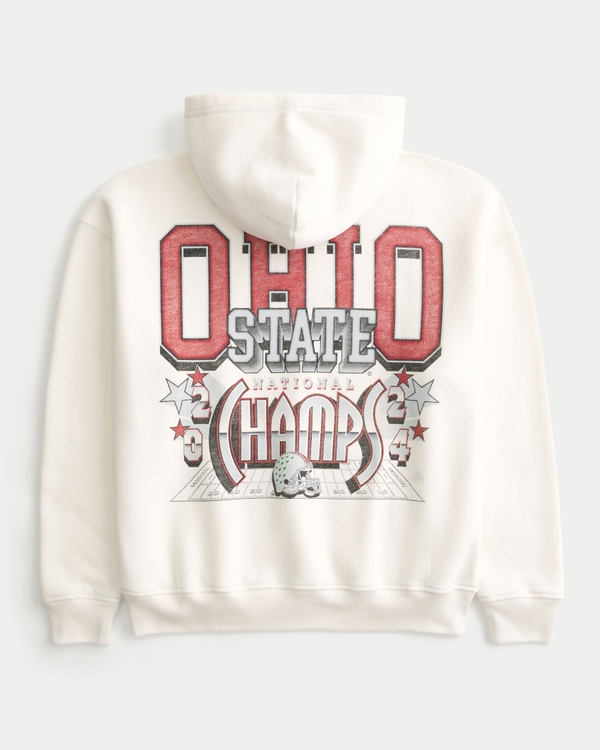 Boxy The Ohio State University Buckeyes Graphic Hoodie, Cream view 1