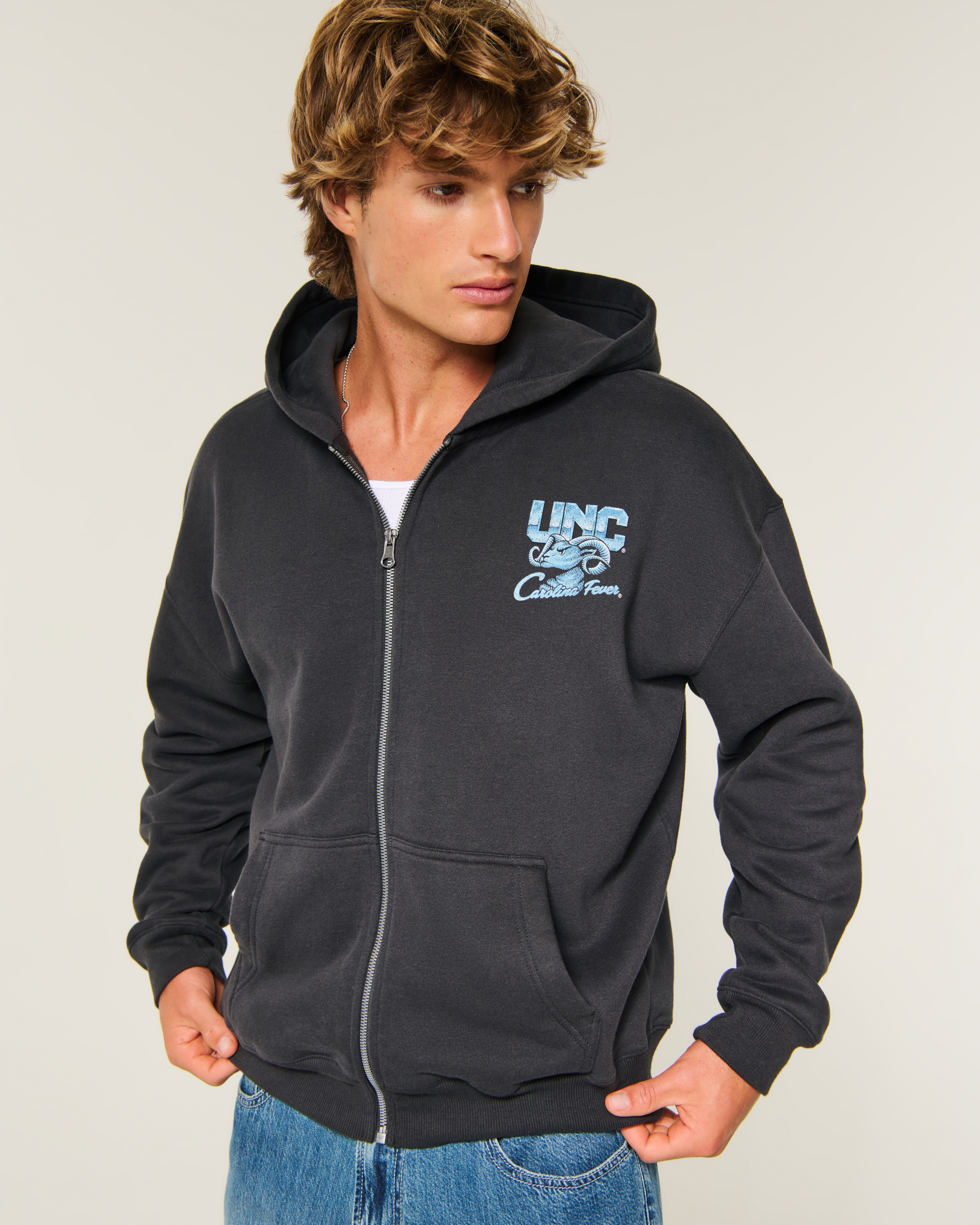 Boxy Zip-Up University of North Carolina Tar Heels Graphic Hoodie
