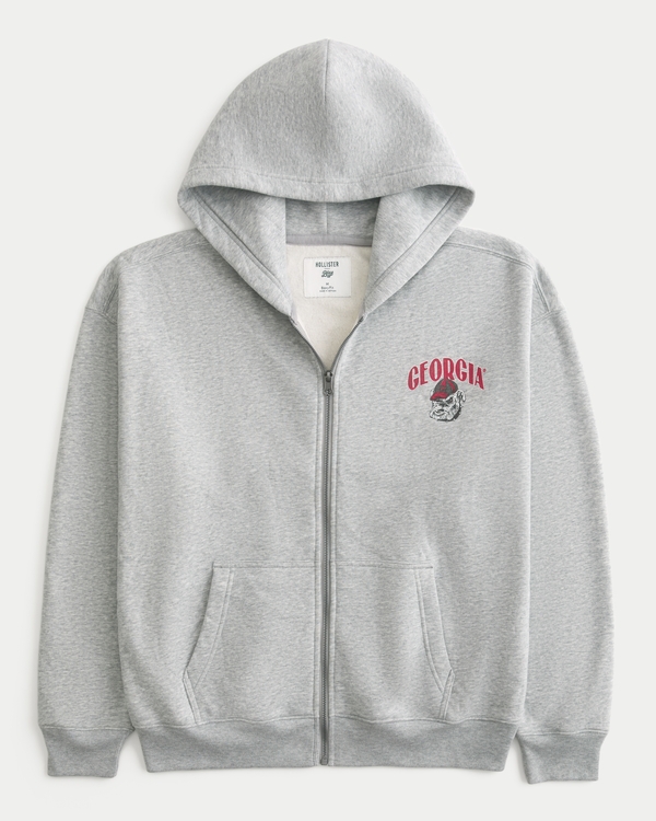 Boxy Zip-Up University of Georgia Bulldogs Graphic Hoodie, Heather Gray view 2