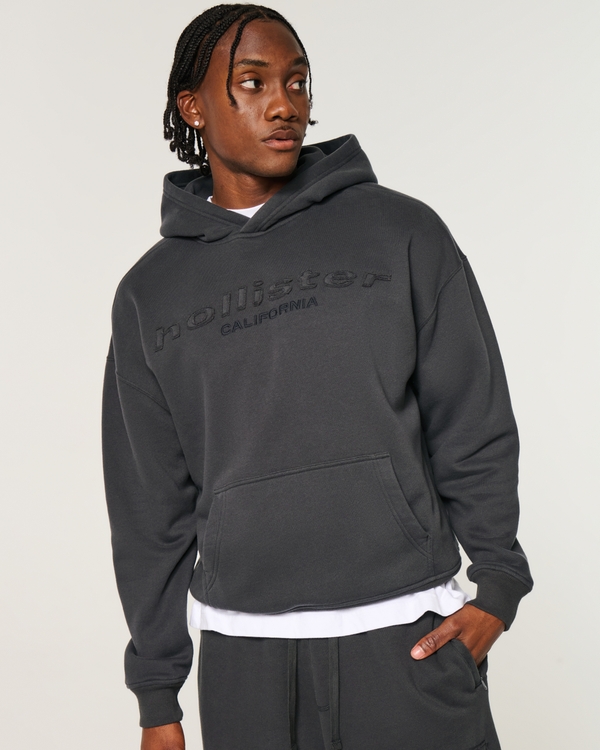Boxy Logo Graphic Hoodie, Black view 1